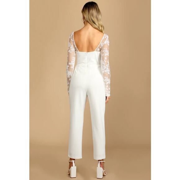 NWT Lulus Write Your Own Romance White Embroidered Long Sleeve Jumpsuit Size M - Picture 3 of 13